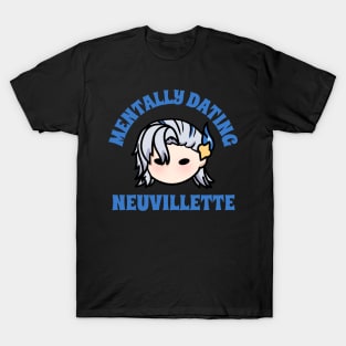 Genshin Impact mentally dating Neuvillette chibi typography | morcaworks T-Shirt